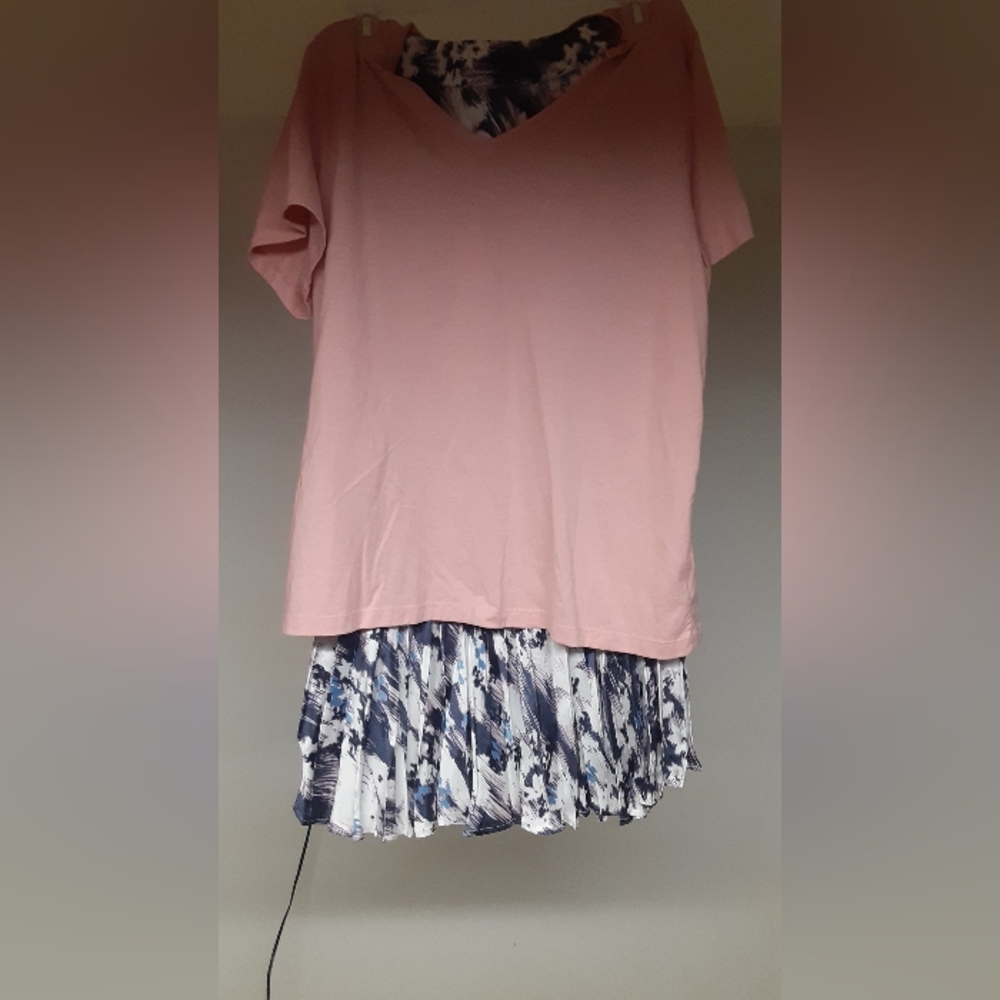 ♥️3/$15 Pink V-Neck Women's Xl Top And Multi Color Skirt